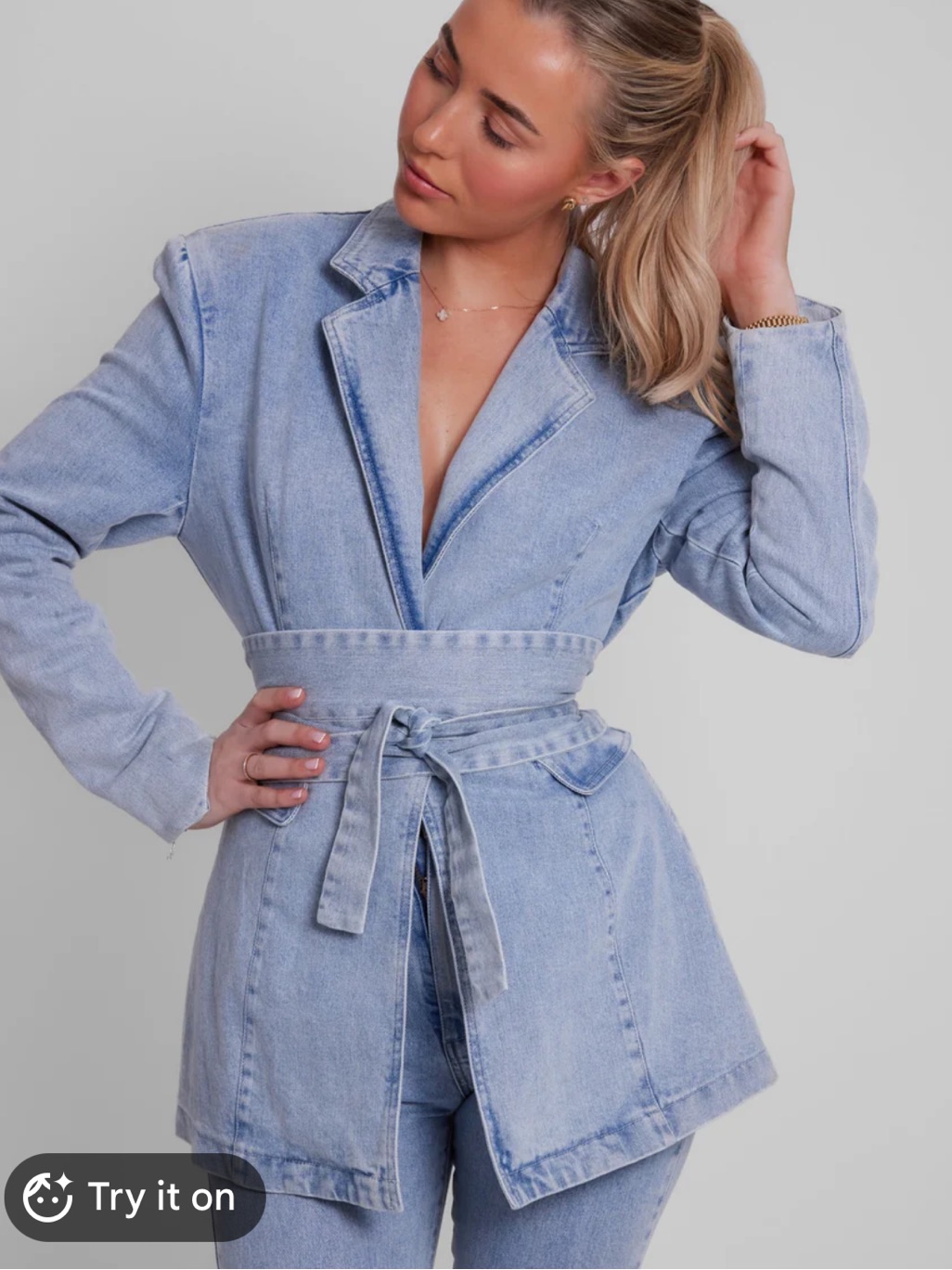 Light Wash Denim Belted Blazer Odd Muse